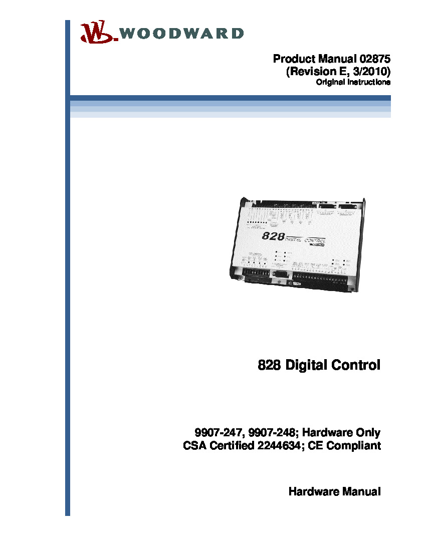 First Page Image of 9907-247 Woodward 828 Digital Control Hardware Manual 02875.pdf